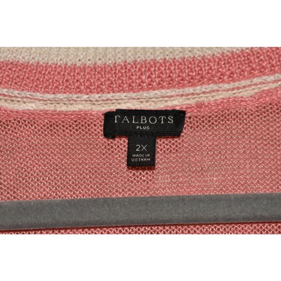 TALBOTS‎ $99 Light Pink V-Neck Linen Sweater w/ White Decorative Trim 2X - Picture 3 of 3